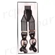 New Men's Suspender elastic braces clips buttons wedding black white stripes