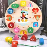 Wooden Shape Color Sorting Clock Teaching Time Number Clock Shape Sorting Blockㄨ