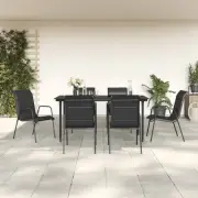 7 Piece Garden Dining Set Black Steel Textilene Outdoor Furniture Patio Ta 00707