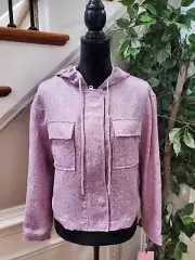Avec Les Filles Hooded Purple Polyester Long Sleeve Full Zip Front Jacket Size M