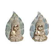 Decorative Figure Dkd Home Decor 12.4 x 5.6 x 17.7 Cm Blue Buddha Turquoise Oriental Stripped 2 Units