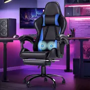 Advwin Gaming Chair Massage Lumbar Cushion Racing Style Office Computer Chair Recliner with Footrest Blue/Black