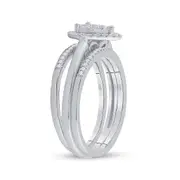 14k White Gold Round Diamond Heart Bridal Wedding Ring Set 1/2 Cttw