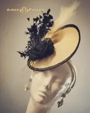 Kentucky Derby Fascinator Royal Ascot Hat Camel Black Sinamay Rose Gilded Age
