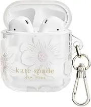 [Kate Spade New York] AirPods Protective Case with Keychain Ring - Hollyhock Cream, Compatible with AirPods 2nd/ 1st Generation