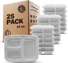 Meal Prep Containers [25 Pack] 3 Compartment with Lids, Food Storage Containers