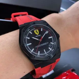 FERRARI手錶, 男女通用錶 42mm 黑圓形, 八角形精鋼錶殼 黑色方格紋錶面款 FE00002