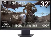 LG 32GS60QC-B 32" Ultragear™ QHD 1000R Curved 180Hz Gaming Monitor, 1ms (GtG), HDR10, sRGB 99% (Typ.)