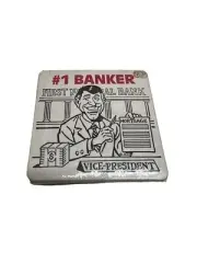 Vtg NOS Novelty Set of 4 Paperboard Coasters - #1 Banker