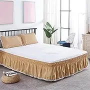 Liveinu Wrap Around Bed Skirt, Elastic Dust Ruffled 16 Inch Drop, with Adjustable Elastic Belt, Easy to Install, Dark Khaki