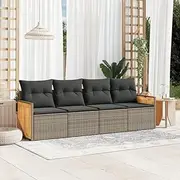 Patio Furniture Sets 4 Piece Garden Sofa Set with Cushions Grey Poly Rattan