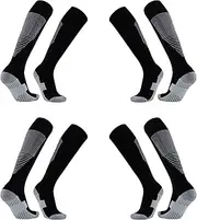 [Scettar] 4 Pairs Kids Football Socks Boys Girls, Long Tube Cushioned Sport Socks, Breathable and Elastic Athletic Sock Rugby Socks, Black, One size