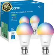 Tapo Smart Wi-Fi Multicolour Light Bulb B22 60W Sunrise Timer Voice Control 2-Pa