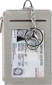 [Cynure] Women & Men Keychain 7 Card Slots Card Holder Case Zipper Slim Minimalist Front Pocket Wallet with 2 ID Window, Grey01, 7 Cards, Minimalist