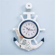 Home Decoration Wall Clock, Outdoor Garden Clock, 13 inch Mediterranean Style Nautical Steering Hanging Decoration Ornament, Non Ticking Wall Clock Wheel Decor (Size : D)