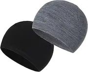 [dinghaole] 2 Pcs Winter Thermal Fleece Running Hat, Unisex Warm Skull Cap, Lightweight Workout Beanie Hats Baggy Skull Cap Cold Weather Sports Headwear for Running, Hiking, Skiing Black, Black, One