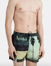PAUL SMITH Men “Paul’s Photo-Prints” Swim Shorts LARGE Green/Black NWT $150 USD