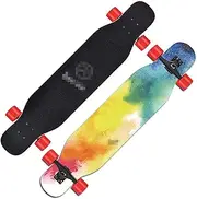 Sports Longboard Skateboard, 47" 7-Layer Maple Super Light Double Tilt Watercolor Smudge Pattern Brush Street Dance Board Beginner Adult Girl Professional Skateboard
