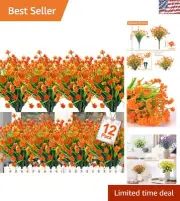 12 Bundles UV Resistant Dark Orange Artificial Fall Flowers for All Occasions
