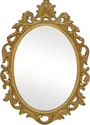 [SIMON'S SHOP] Oval Mirror Baroque Style Decorative Mirrors for Wall, 18.3 x 13 inches, Gold, Vintage Decor