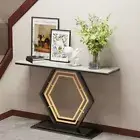 Modern Console Entryway Table with Geometric Base Sintered Stone Top 47.2” Long