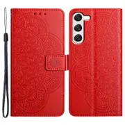 For Samsung Galaxy S23+ Cell Phone Case Anti-scratch Flower Pattern Leather Cover - Red