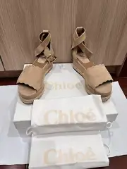 New Chloe Tan Suede Scalloped Espadrille Wedge Platform Sandals Shoes Size 36