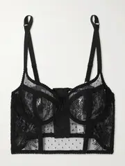 [Dolce & Gabbana] Dolce & Gabbana - Embroidered Tulle Underwired Bralette - Black - 4 4 Black