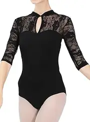 [Dance Elite] Releve Women’s Leotard for dance – Elegant Black Spandex and Net Leotards for Women