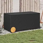 Poly Rattan Backyard Storage Table, Storage Box with Wheels for Patio Decor, Deposit Furniture Cushions, Garden Tools, Pool Accessories, 107 x 55 x 50/53 cm Black