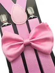 Adult Light Blush Pink Suspenders and Bowtie Set Wedding Prom Groomsmen