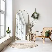 Olly & Rose Brushed Gold Metal Large Wall and Floor Mirror - Arched Extra Large Mirror 170 x 80cm Contemporary Home Décor