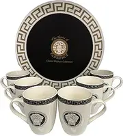 The House of Florence Black and Silver Medusa Greek Key 340ml 6pcs Coffee or Tea Mug Set.