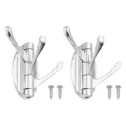 Swivel Towel Hooks Wall Mounted Three Rotating Arms for Bathroom-2Pack (Silver)