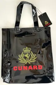 NWT Cunard Cruise Line Ship Glossy Black Patent Vinyl Tote Bag 13 in