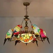 American Creativity Parrot Chandelier LED Luxury Art Living Room Restaurant Bedroom Hotel Villa Cafe Bar Club Color Glass Pendant Lamp (A 6 Lights)