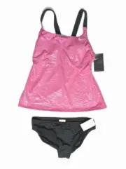Sz MEDIUM - NIKE SWIM 2-Piece Tankini Bikini Bathing Suit Pink Silver Wave RARE