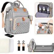 3 in 1 Diaper Bag Backpack with USB Charging Port, Pacifier Case, Stroller Strap