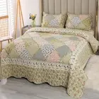 Full Queen Size Green Patchwork Quilt Set Reversible Quilted Bedspread Coverl...