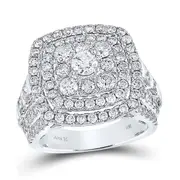 14k White Gold Round Diamond Cluster Bridal Engagement Ring 3-5/8 Cttw (Certified)