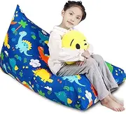 LOLOMLO Stuffed Animal Storage Bean Bag Chair Cover, Cotton Blue Dinosaur Plush Toy Storage Stuff and Sit Seat for Kids/Teens/Adults, 52" x 31" Extra Large Triangle Floor Sofa, 200L/52Gal, Cover Only