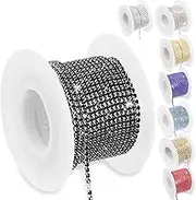 Swpeet 1Pcs 10 Yards 2MM Black Crystal Rhinestone Close Chain Trim, 9m x 2mm Claw Chain Diamond Rhinestone Trim for DIY Craft Sewing Decoration, Crystal Rhinestones Cup Chain Trim Roll DIY Gems