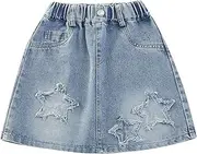 [Milokado] 3-13 Years Skirts for Teen Girls Blue Elastic High Waist A Line Pleated Denim Skirt