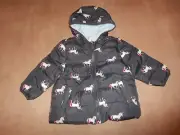NEW, OLD NAVY HOODED FROST-FREE PUFFER JACKET, UNICORN PRINT, SIZE 18-24 MONTHS