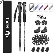 TheFitLife Nordic Walking Trekking Poles - 2 Packs with Antishock and Quick Lock System, Telescopic, Collapsible, Ultralight for Hiking, Camping, Mountaining, Backpacking, Walking, Trekking