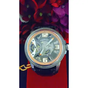 Stuhrling Original 斯圖靈 時尚鏤空手動上鍊機械錶-黑錶帶/45mm