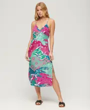 Printed Midi Slip Cami Dress | Magenta Stork Cloud