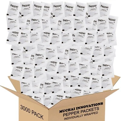 Pepper Packets 3000 Total - Ground Black Pepper Individually wrapped -