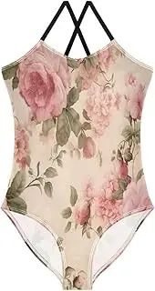 [RPLIFE] Girl Bathing Suits 3-10 Y Beach Bathing Suit, Vintage Pink Roses