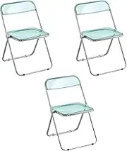 QMNUZCFD Portable Folding Chair in Light Green Acrylic, Rust-Proof Metal Frame, Indoor/Outdoor Use, for Weddings, Banquets, Churches and Home Events (3 Pack)